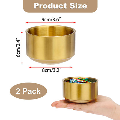 BTSKY 2 Pack Golden Paper Clip Holder, Stackable Paperclip Box Metal Storage Bowl for Office Supply Accessories, Round Small Storage Holder Cute Jewelry Organizer for Office Bathroom Vanity