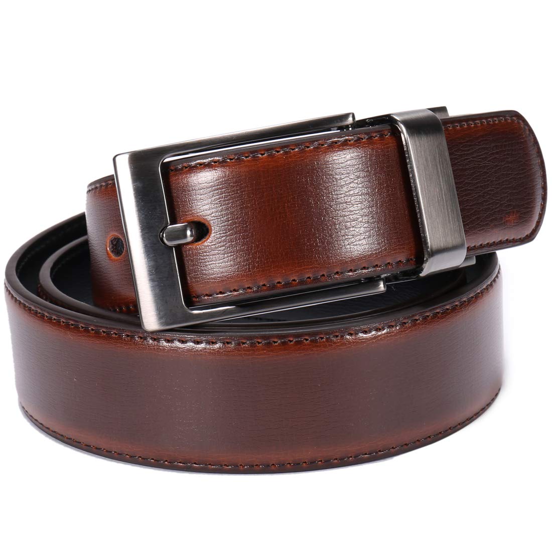 beltox fine Men's Dress Belt Leather Reversible 1.25" Wide Rotated Buckle Gift Box（Black Buckle with Cognac/Black Belt,30-32）