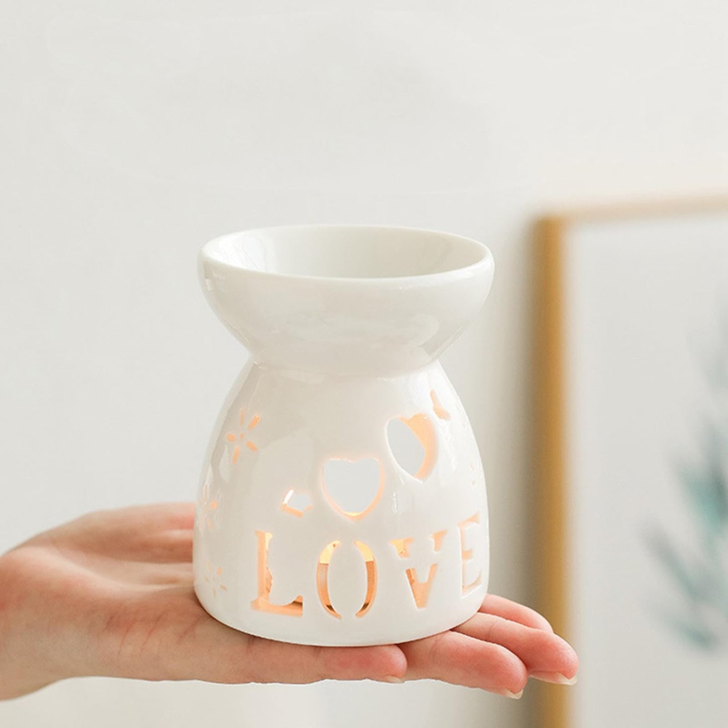 ZOOFOX 3 Pack Ceramic Essential Oil Burner, Tealight Wax Warmer with Candle Spoon, Aromatherapy Essential Tealight Candle Holder for Home Bedroom Decor, Christmas Housewarming Gift