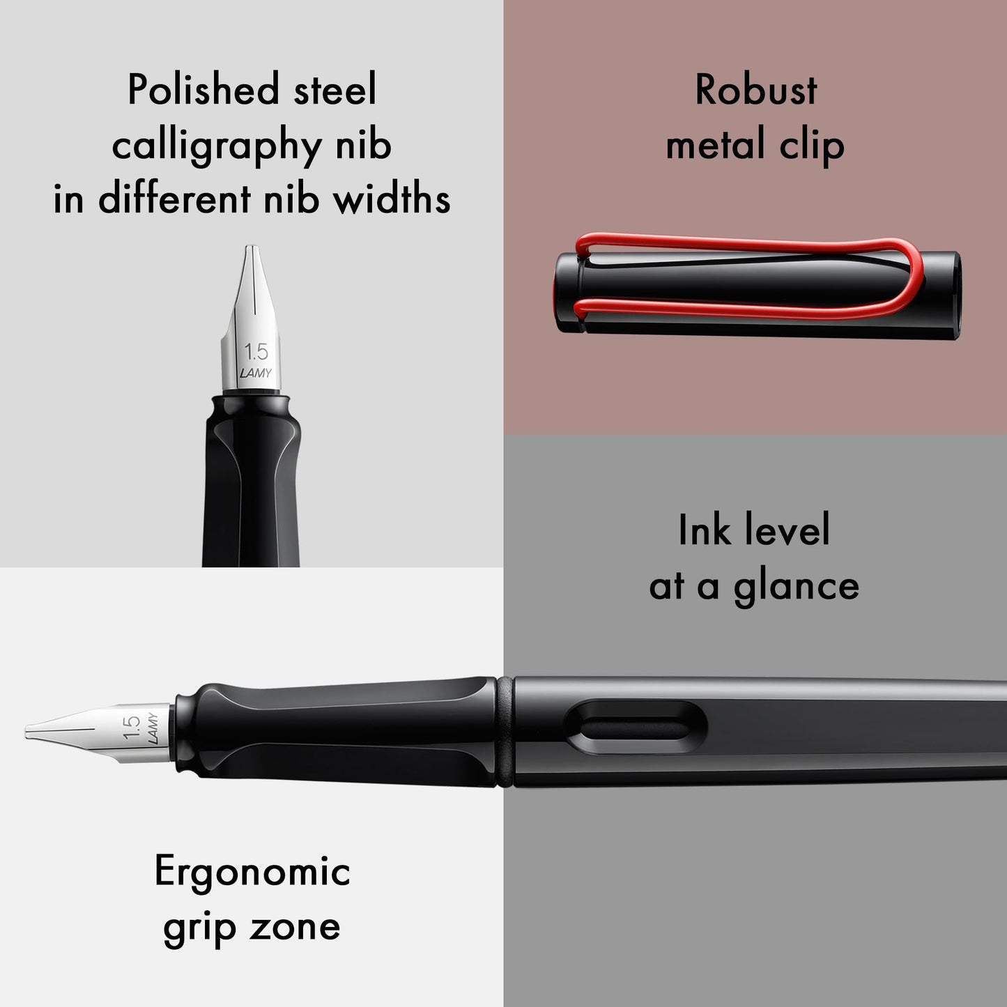 Lamy joy black calligraphy fountain pen set - fountain pen with 3 different nibs (1.1/1.5/1.9 mm) - calligraphy pen with ribbon nib & ergonomic grip - incl. 5 T 10 blue ink cartridges