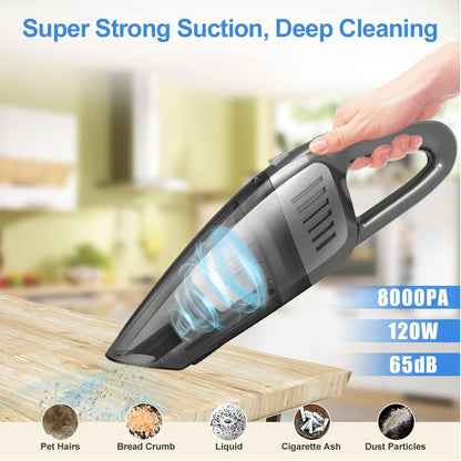 Powerful 8000PA Suction Cordless Handheld Vacuum - Portable for Home, Office & Car Cleaning with Multi Accessories