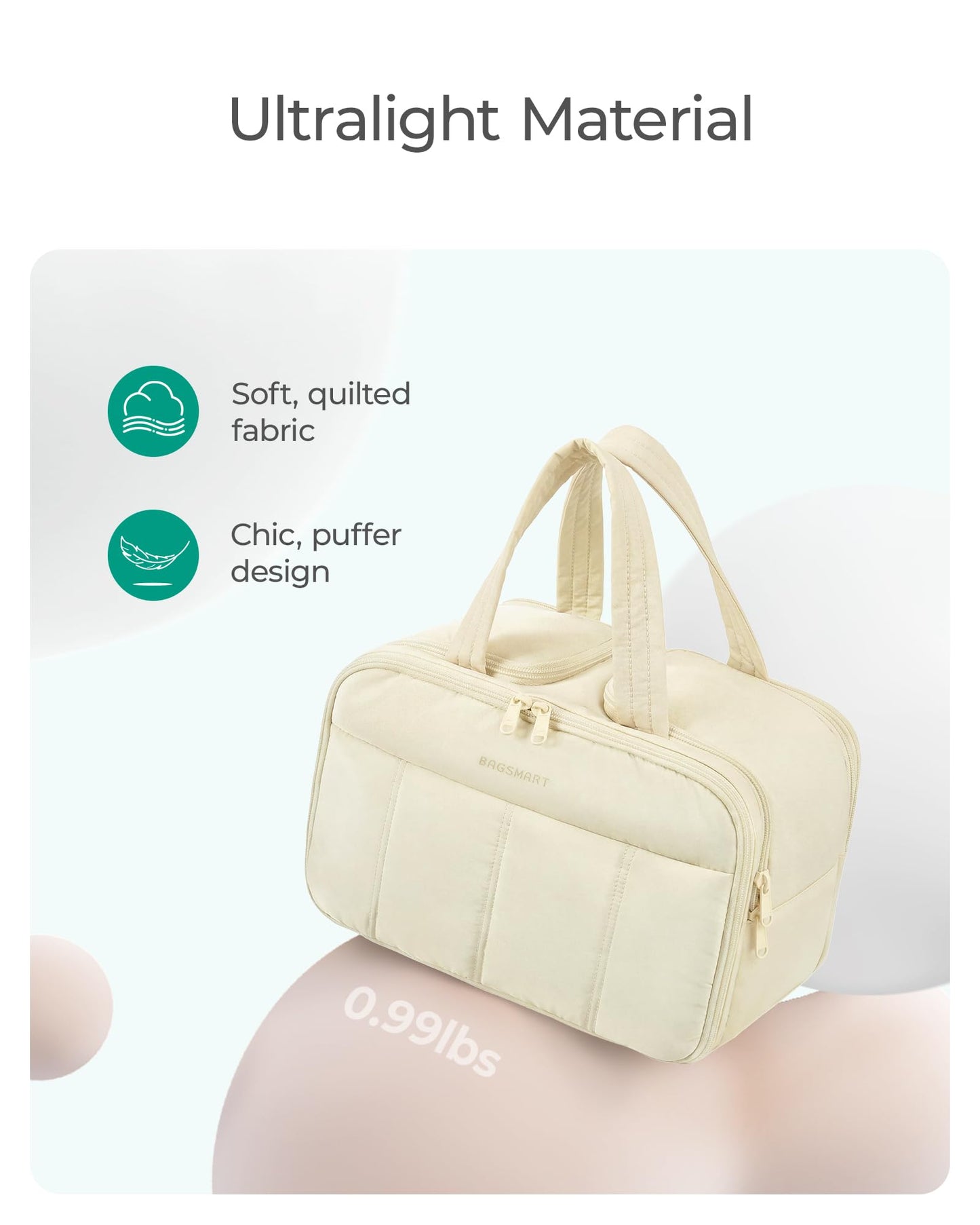 BAGSMART Travel Toiletry Bag, Puffy Large Toiletry Bag for Women, Lightweight Cosmetic Makeup Bag Organizer with Handle for Traveling, Accessories, Essentials, Toiletries (Grayish Brown)