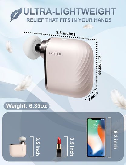 LYNTEK Mini Massage Gun - Small Handheld Muscle Massager with Percussion Deep Tissue, 5 Adjustable Vibration Frequency & 3 Interchangeable Heads - Portable Pocket Massage Gun for Gym, Travel, Office