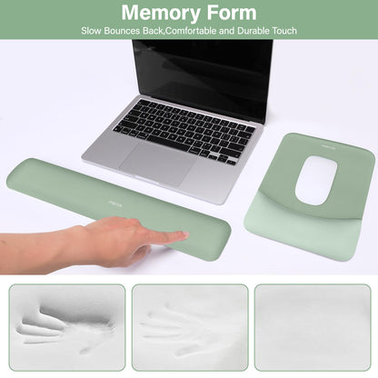 MOSISO Wrist Rest Support for Mouse Pad&Keyboard Set, Rectangular Ergonomic Mousepad Non-Slip Base Home/Office Pain Relief&Easy Typing Pad with Neoprene Cloth&Raised Curved Memory Foam, Green