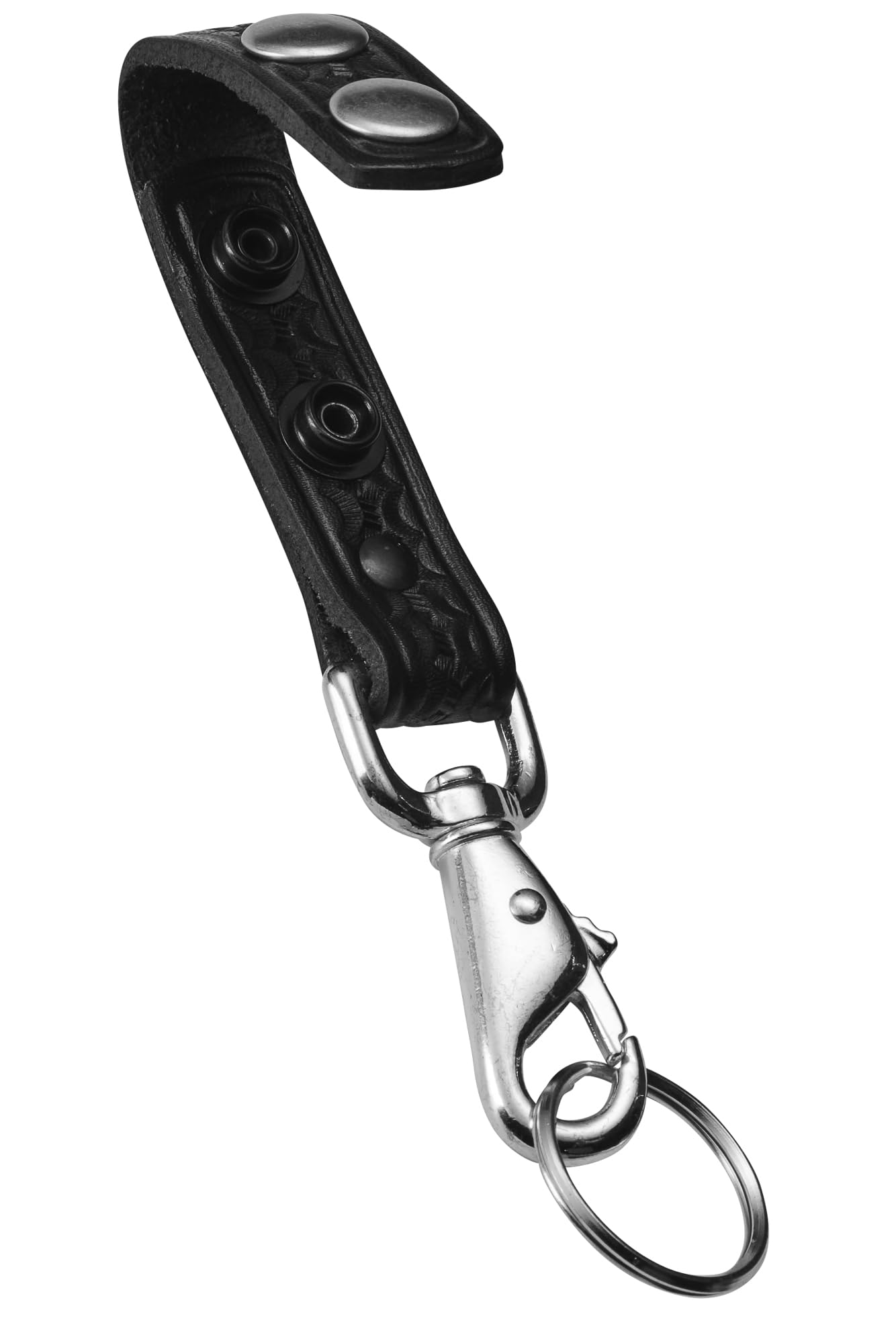 JAY-PEE Leather Basketweave Key Strap Keeper for Duty Belt - Key Ring Holder With Double Snap Loop Keychain Lanyard and Chrome Hardware
