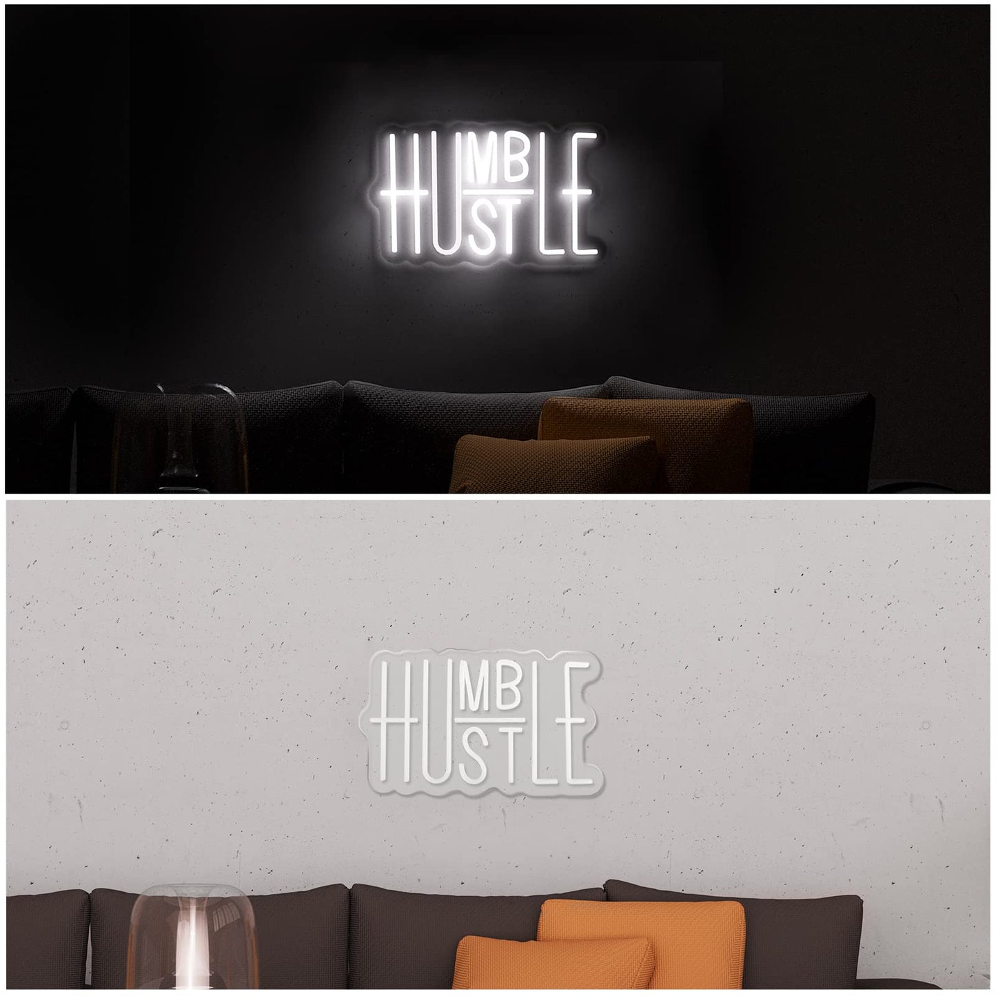 Hustle LED Neon Sign for Wall Decor, Words LED Neon Lights Party Decorations, USB Powered Switch Brightness Adjustable for Office Room, Gym Room, Man Cave, Gamer Room Decor (Hustle (White))