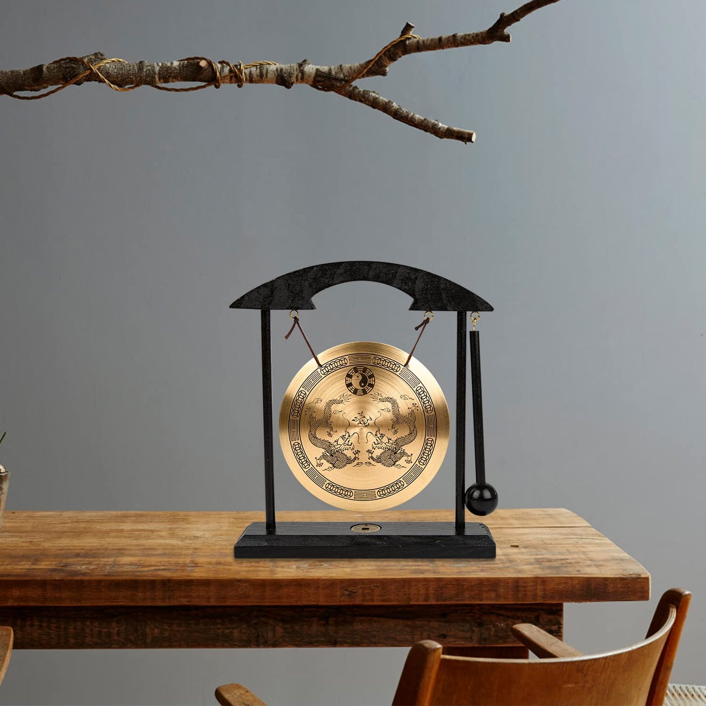 Mose Cafolo Zen Art Brass Feng Shui Desktop Gong for Home Office Table Decor Collectible Figurines