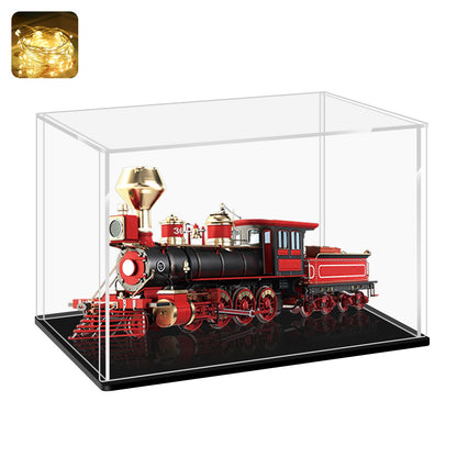 LANSCOERY Acrylic Display Case, 10x5x4 in, Upgraded Thickened UV-Resistant Showcase, 98% Clarity Dustproof Box with Glossy Black Base for Action Figures, LEGO & Models, Includes Scraper & LED Light
