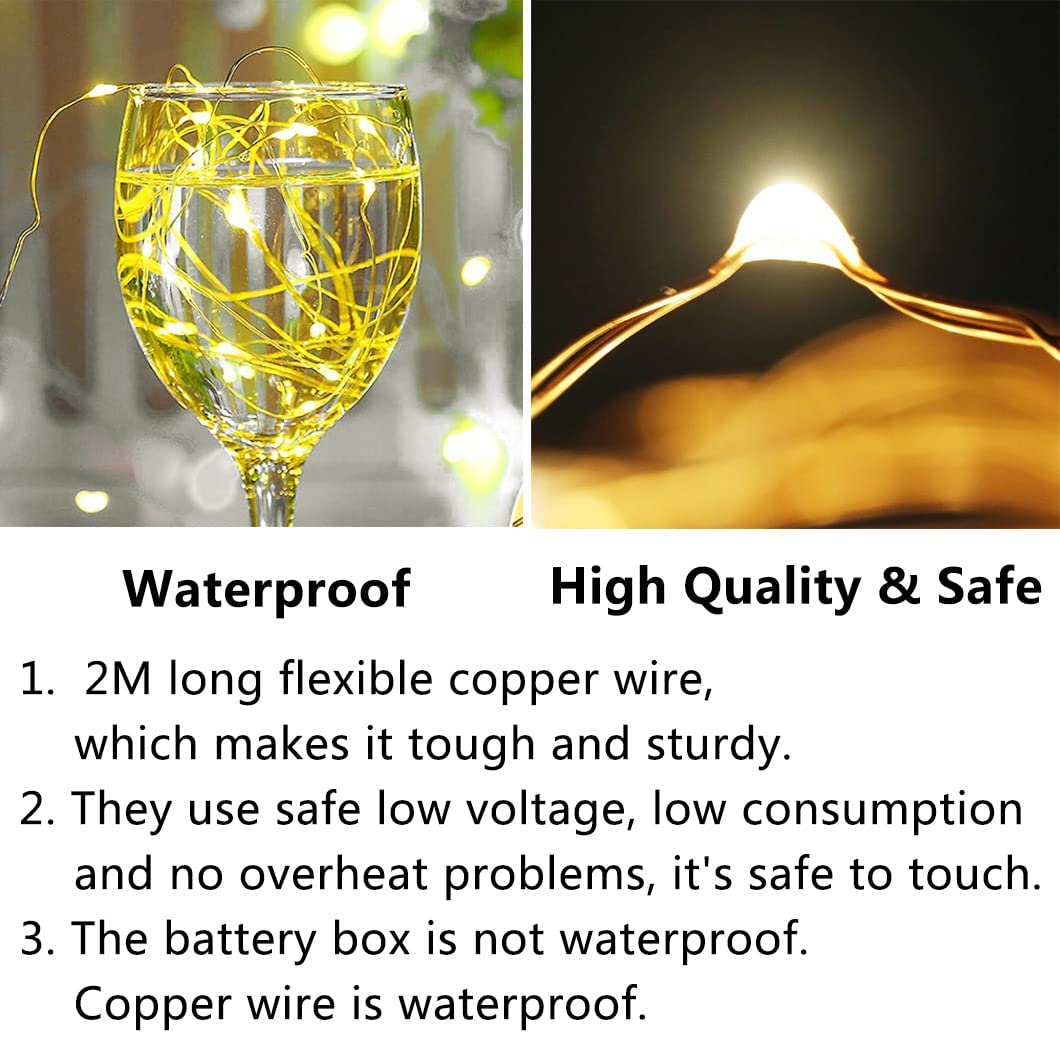 Rivokeer 12 Pack Fairy Lights Battery Operated String Lights，7FT 20LED Waterproof Silver Wire Christmas Lights Outdoor,Firefly Mini Lights for Bedroom Party Birthday Wedding Indoor Decorations.