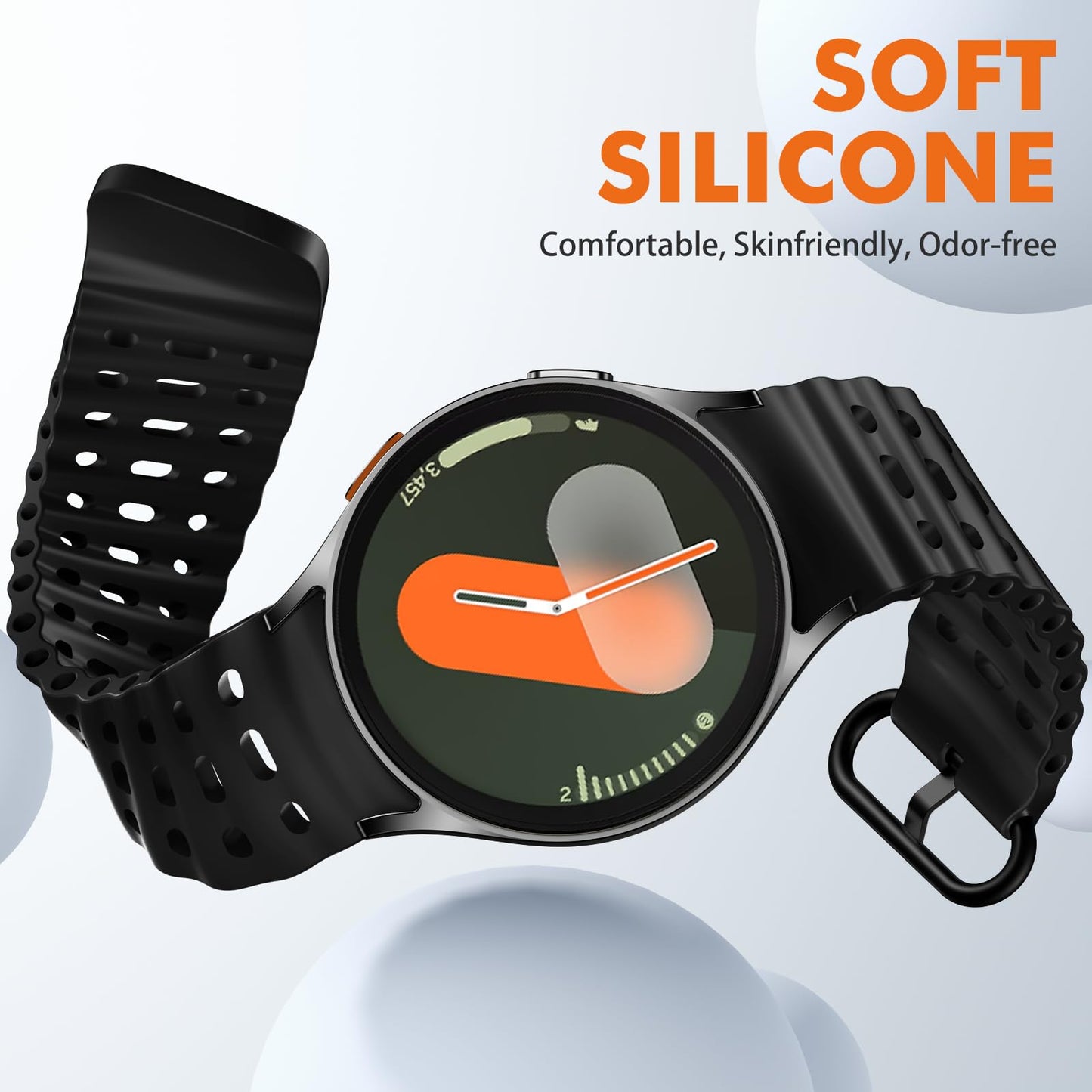 Sport Band for Samsung Galaxy Watch 7 5 4 6 FE 44mm 40mm/for Galaxy Watch 6/4 Classic 47mm 43mm 46mm 42mm/Watch 5 Pro 45mm, No Gap Breathable Soft Silicone Strap 20mm Replacement Men Women, Black