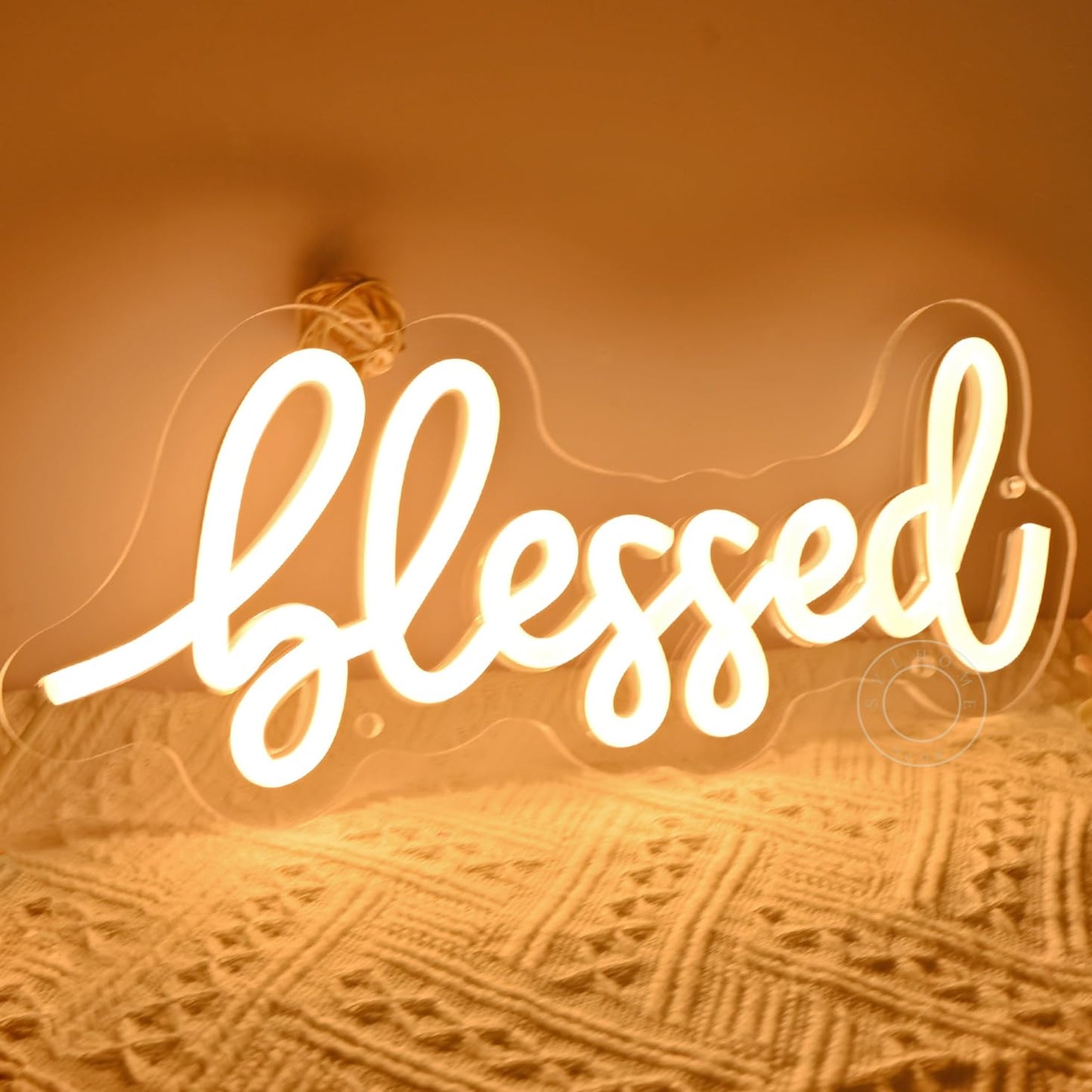 SYLHOME Blessed Led Neon Light Sign Home Bedroom Kids Room Office Wall Sign Decor Pray God Bless Wedding Sign Christmas Birthday Decoration USB 11.8"X5"