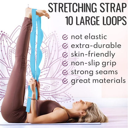 [NEW 2023] TECEUM Yoga Stretching Strap 10 Loops Non-Elastic Strap - Home Workout Stretch Strap for Physical Therapy, Yoga, Pilates plpr 1 in LtB