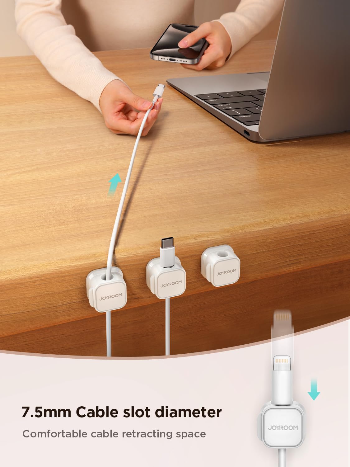 9 Pack Magnetic Cable Clips [Cable Smooth Adjustable] Cord Holder, Under Desk Cable Management, JOYROOM Adhesive Wire Holder Keeper Organizer for Home Office Desk Phone Car Wall Desktop Nightstand