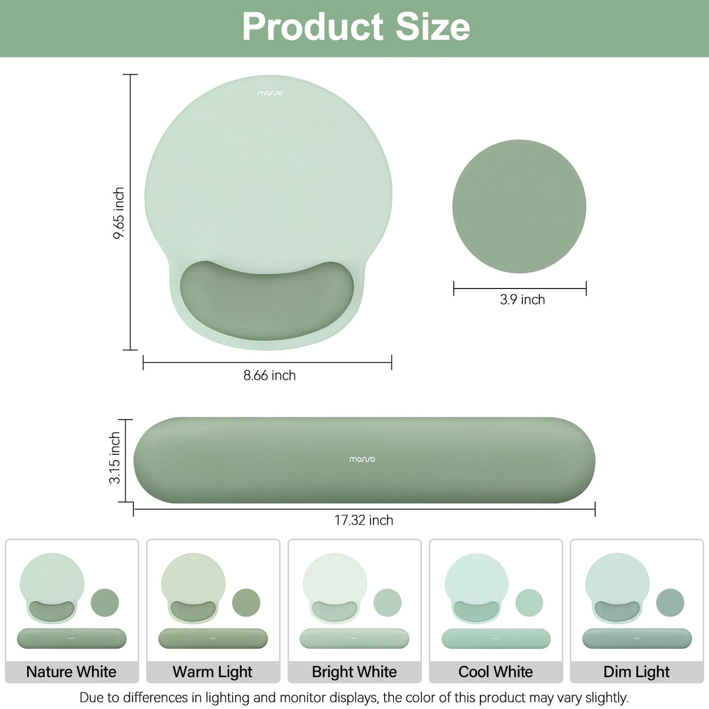 MOSISO Wrist Rest Support for Mouse Pad&Keyboard Set, Circle Curved Ergonomic Mousepad&Coaster Non-Slip Base Home/Office Pain Relief&Easy Typing Pad with Soft Cloth&Silicone Lining, Antique Green