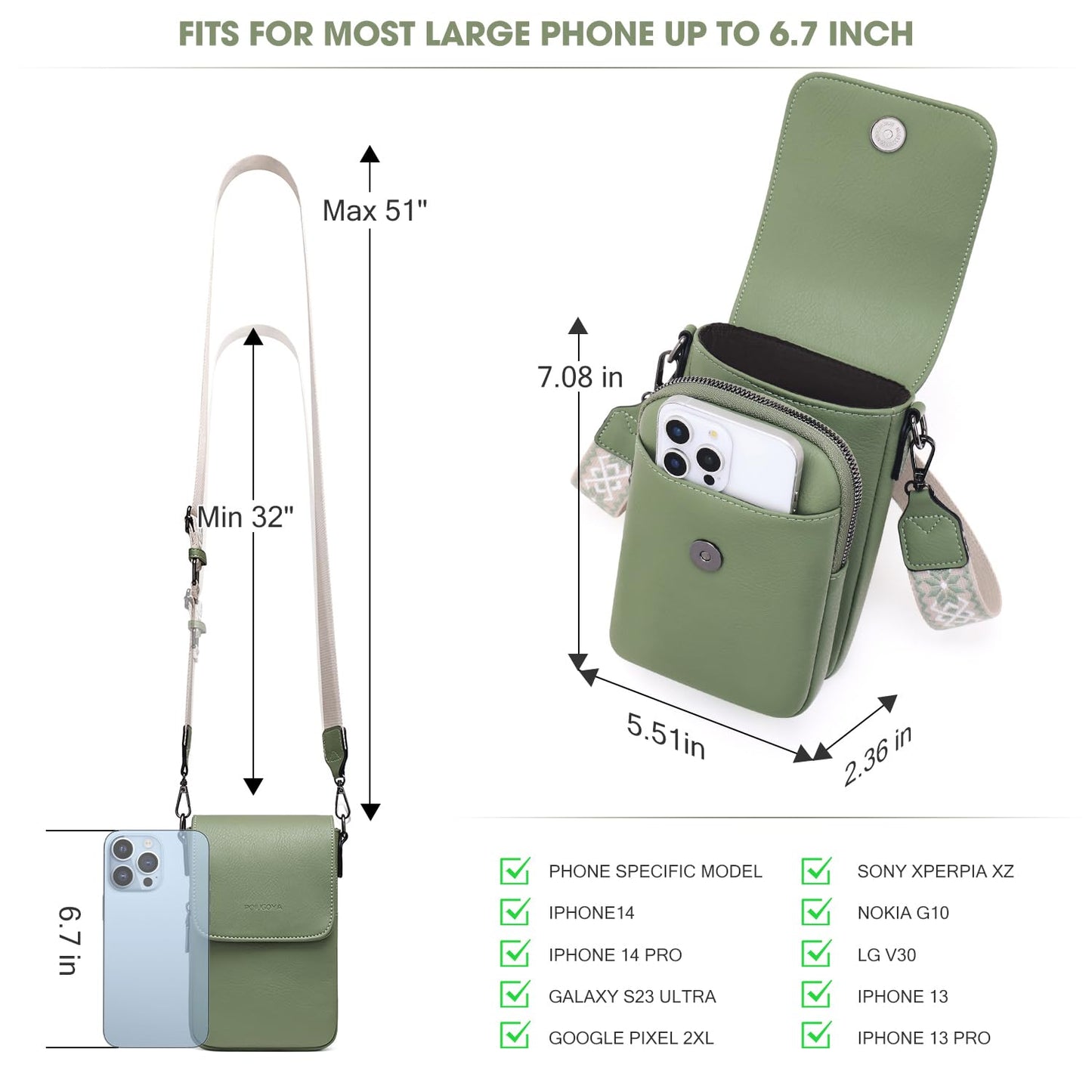 POIUGOYA Small Crossbody Bags for Women Trendy,Leather Triple Compartment Cell Phone Crossbody Wallet Purses with Card Slots