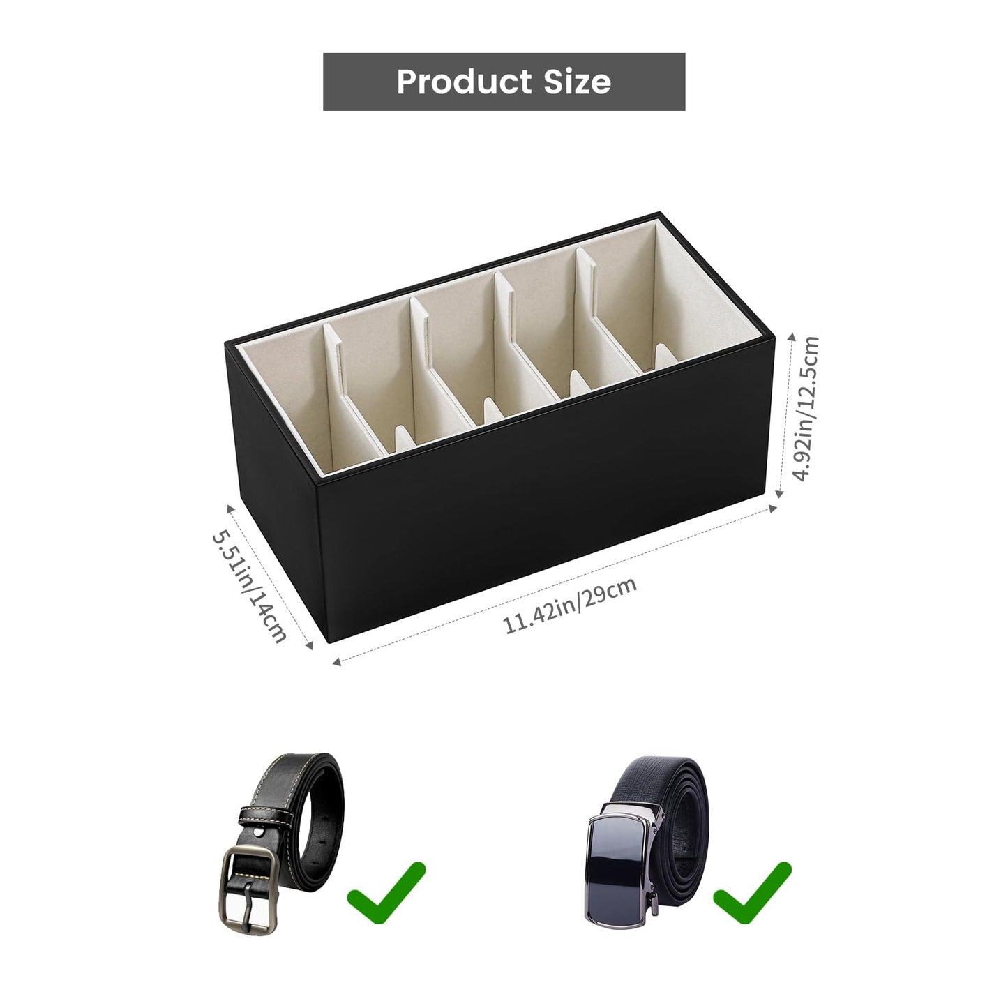 Coorganisers 2 Packs Leathers Belt Organizer for Closet and Drawer, Stackable 5 Grids Dresser Drawer Organizers, Belt Tie Holder for Men,Tie Box-Black