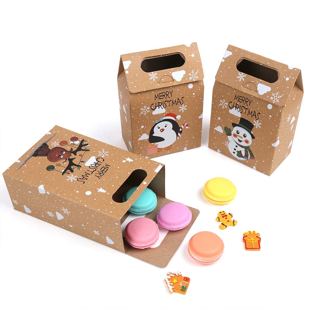 CCINEE 12 PCS Christmas Kraft Paper Bags, Santa Claus & Reindeer Xmas Gift Bags, 6.1in L x 3.9in W x 2.4in H, Perfect for Christmas, New Year, Parties & Events