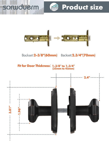 SORWDUERM 1 Pack Oil Rubbed Bronze Knobs Passage Door Knobs Interior Door Knob for Hall and Closet,Zinc Alloy