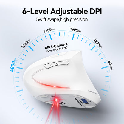 TECKNET Ergonomic Mouse, Wireless Bluetooth Vertical Mouse, 4800 DPI Optical Tracking, 6 Adjustable DPI, Quiet Clicks, 2.4GHz with USB A Receiver, 12 Months Battery, 6 Buttons, Wide Compatibility