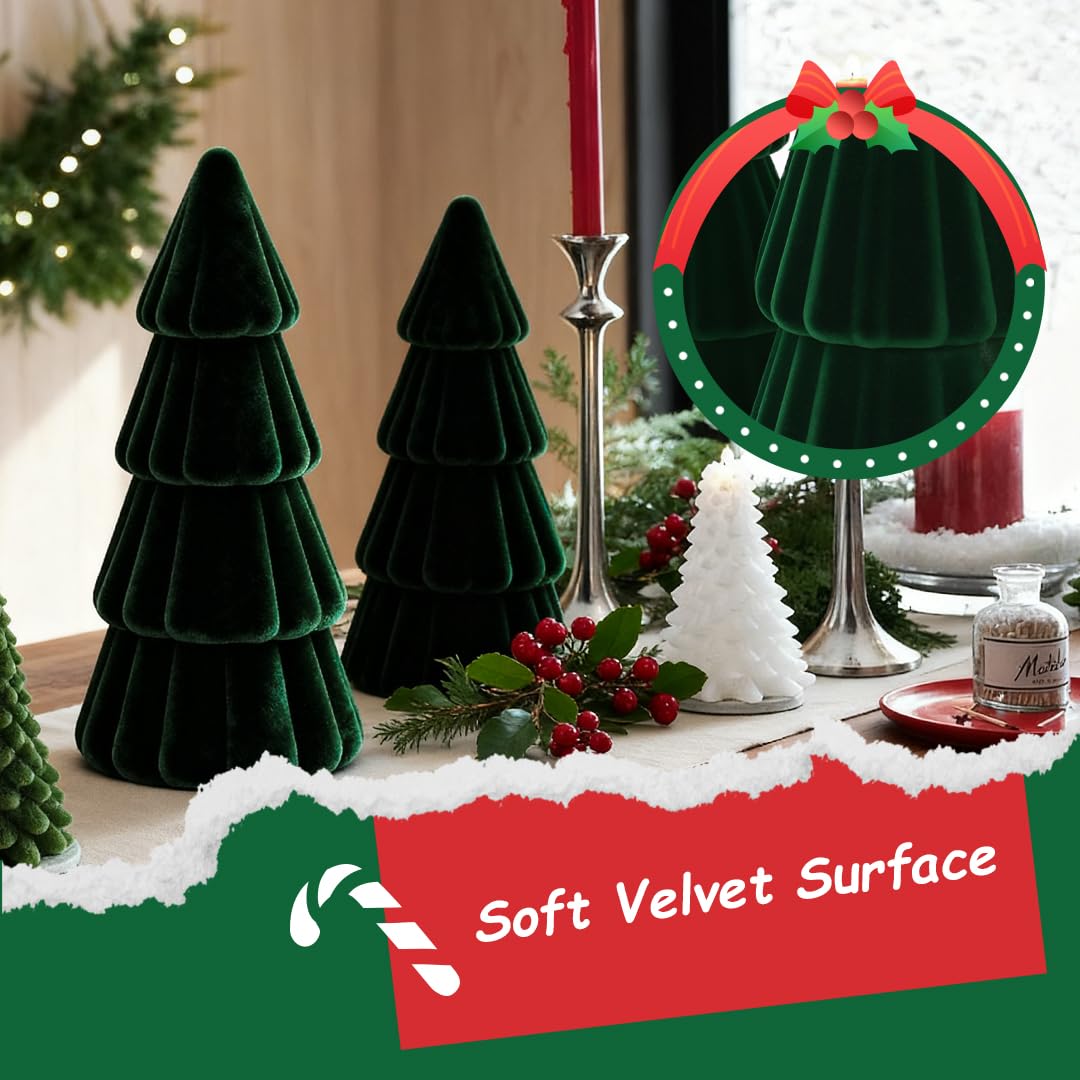 Joyhalo Tabletop Christmas Trees, Set of 3 Velvet Christmas Trees Indoor Xmas Decoration Centerpieces for Table, Mantel, Holiday, Party and Home Decor, Green