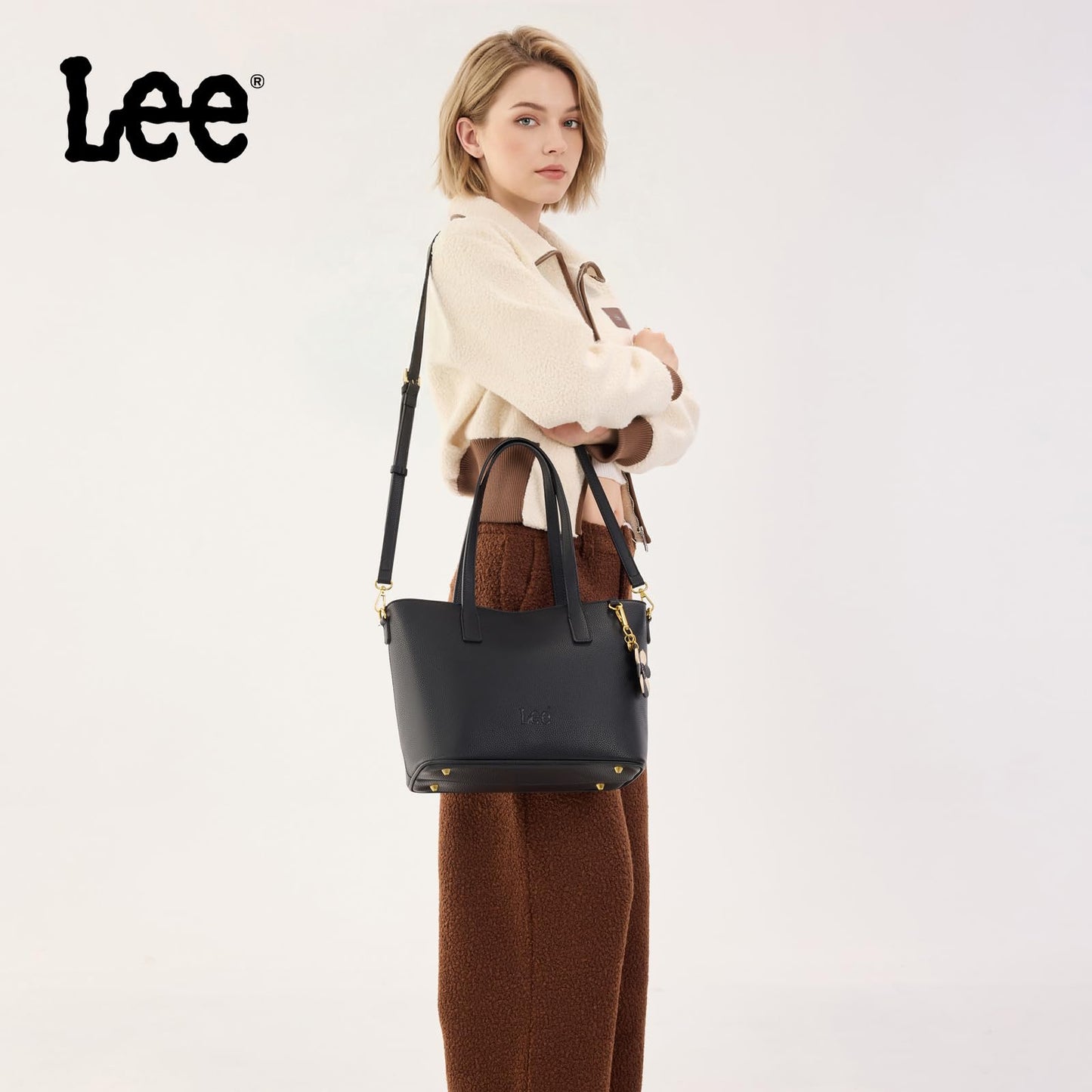 Lee Tote Bag for Women, Soft Vegan Leather Shoulder Bag with Adjustable Detachable Crossbody Strap, Work Handbag for Commute Travel LEE70-002BK