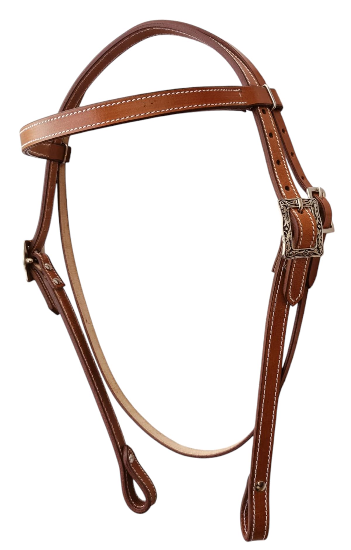 WEMBILS Western Leather Latigo Browband Headstall for Horses for Trail Riding Double Stitched Bridle for Horse Durable Equine Supplies Equestrian Gifts (Tan)