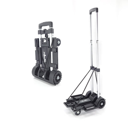 ZHJINGYU Folding Hand Truck Trolley, Utility Cart with 4 Wheels & 2 Elastic Ropes, Portable Backpack Trolley, Luggage Dolly, Travel & Moving, Shopping, Aluminum, Black, Small