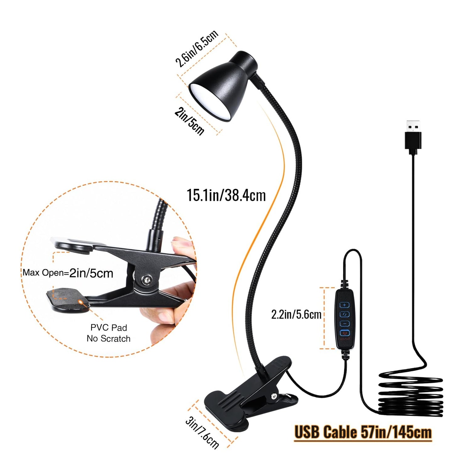 CeSunlight 2 Pack Clip Desk Lamp, Ultra-Flexible Gooseneck Clip Reading Lights, 3000K-6500K Adjustable Color Temperature & Brightness, 6W Eye-Care LED for Office, Study, Bedside(USB Adapter Included)