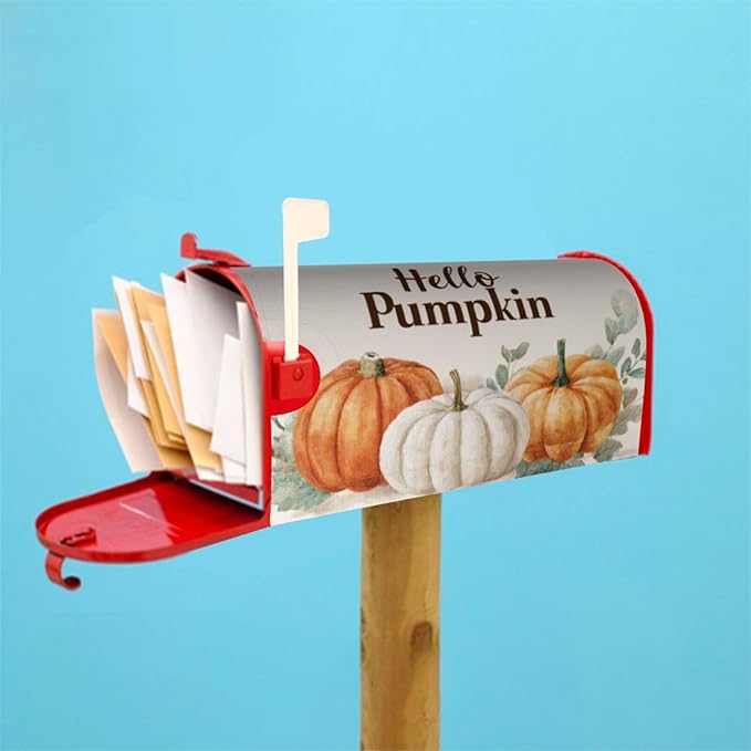 Festive Magnetic Mailbox Cover Pumpkin Thanksgiving Fall Outdoor Mailbox Protector Holiday Seasonal Decorative Garden Yard Home Large Size 25.5 x 21 Inch