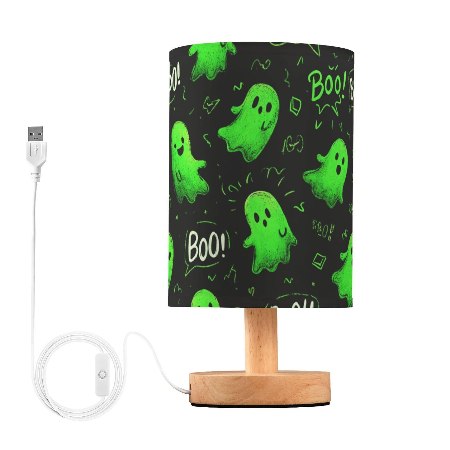 Dussdil Halloween Green Ghost Table Lamp Bedroom Bedside Night Reading Desk Lamps Cylinder Nightstand Sleeping Light Lamp for Kids Living Room Office Decor