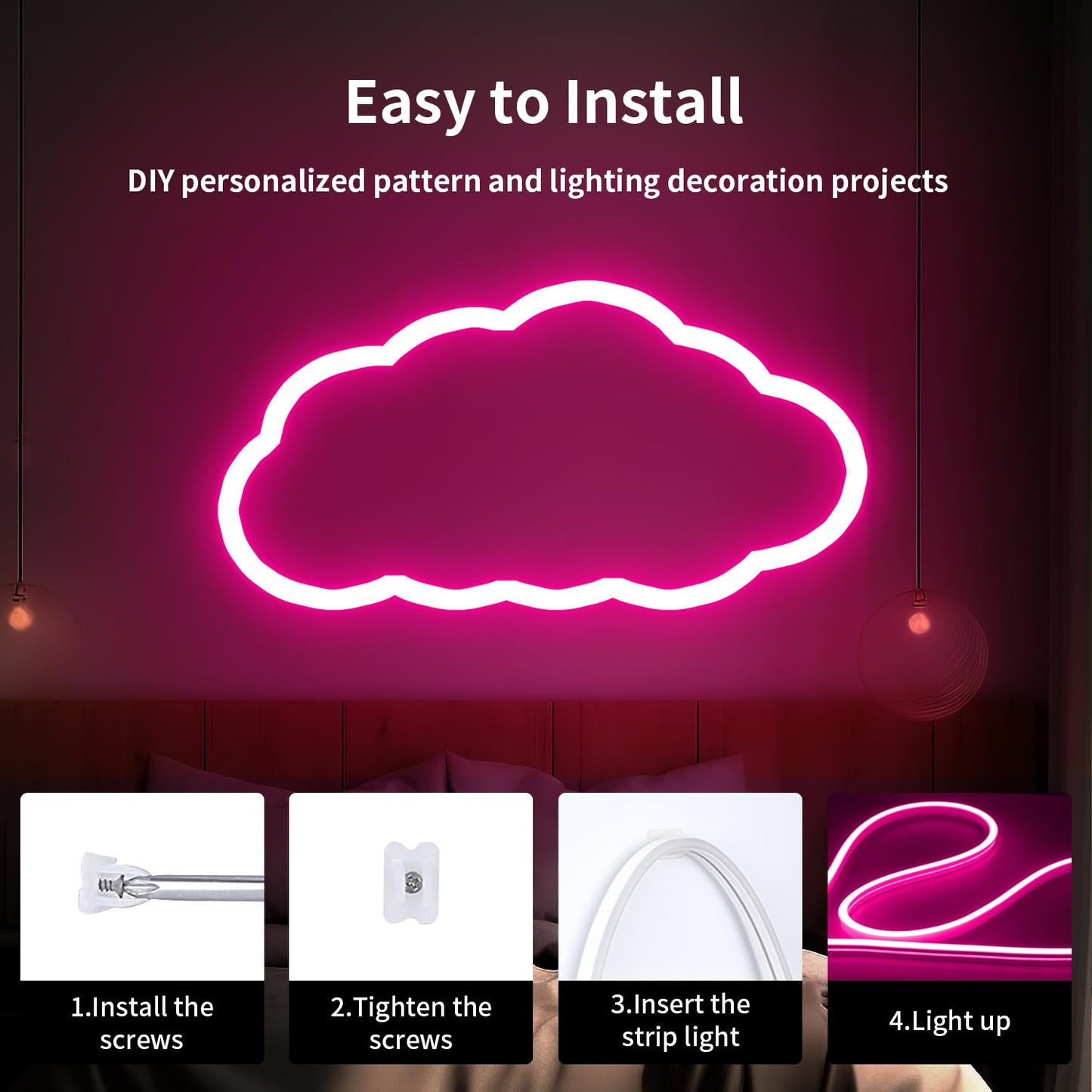 iNextStation 16.4FT/5M Pink LED Strip Lights, DC12V Silicone Neon Light Strip, IP65 Waterproof Led Rope Lights Dimmer for Cuttable DIY, LED Light Strip for Bedroom, Indoor, Outdoor(with Plug)