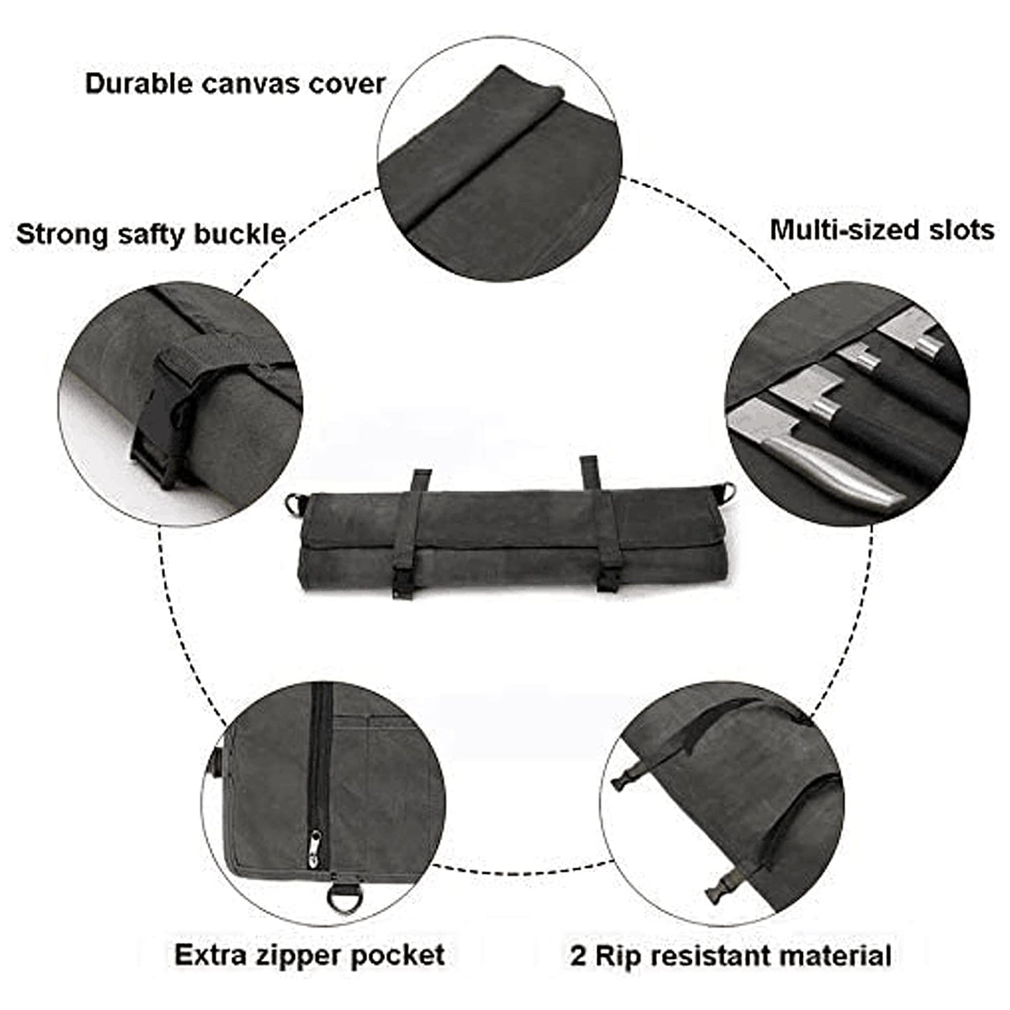 HERSENT Chef’s Knife Roll Bag,Waxed Canvas Knife Cultery Carrier,Portable Chef Knife Cases,Knife Pouch Holders With 10 Slots Plus 1 Zipper Pockets Can Hold Home Kitchen Knife Tools Up To 18.8”
