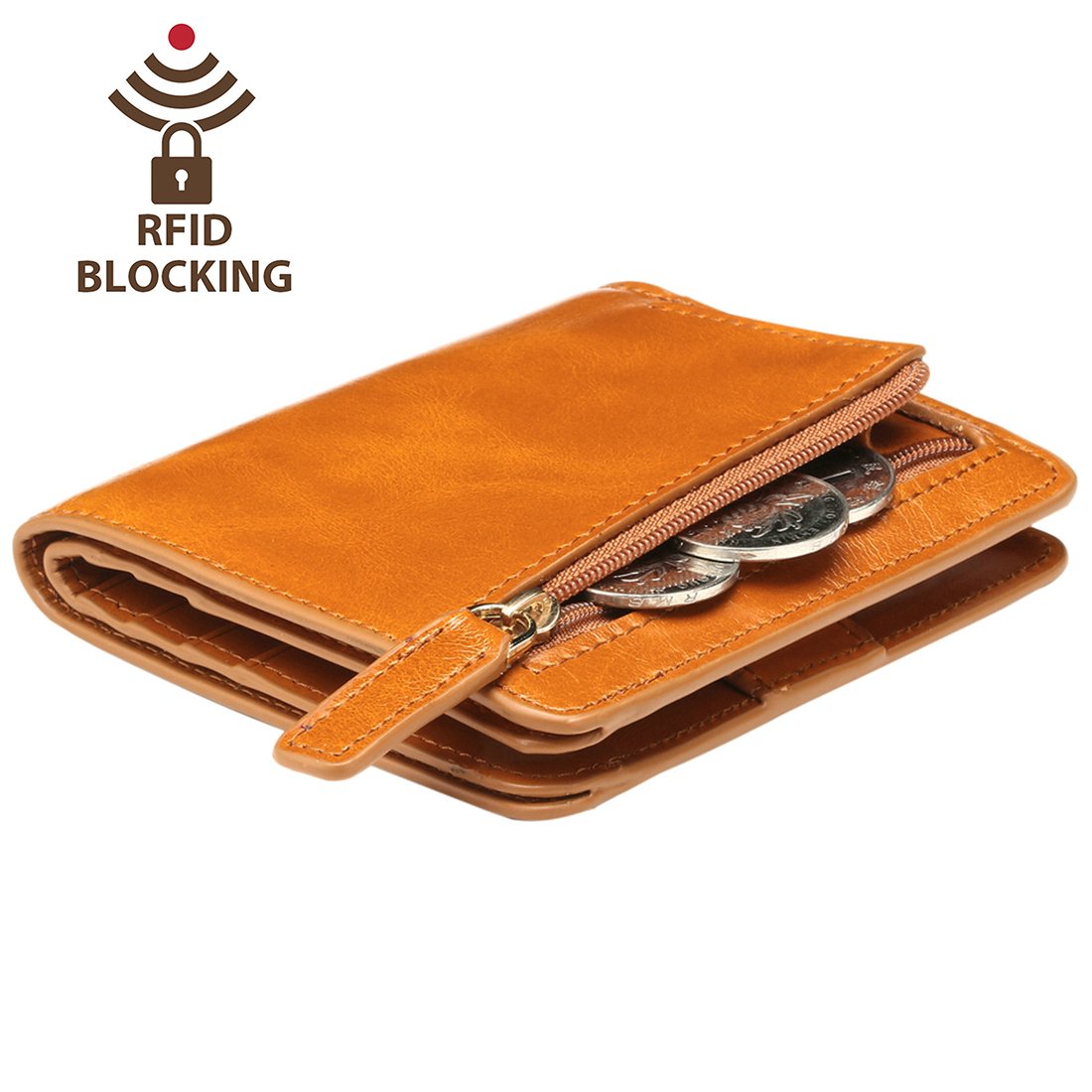 Itslife Women's Rfid Blocking Small Compact Bifold Leather Pocket Wallet Ladies Mini Purse with id Window (Waxed Brown)