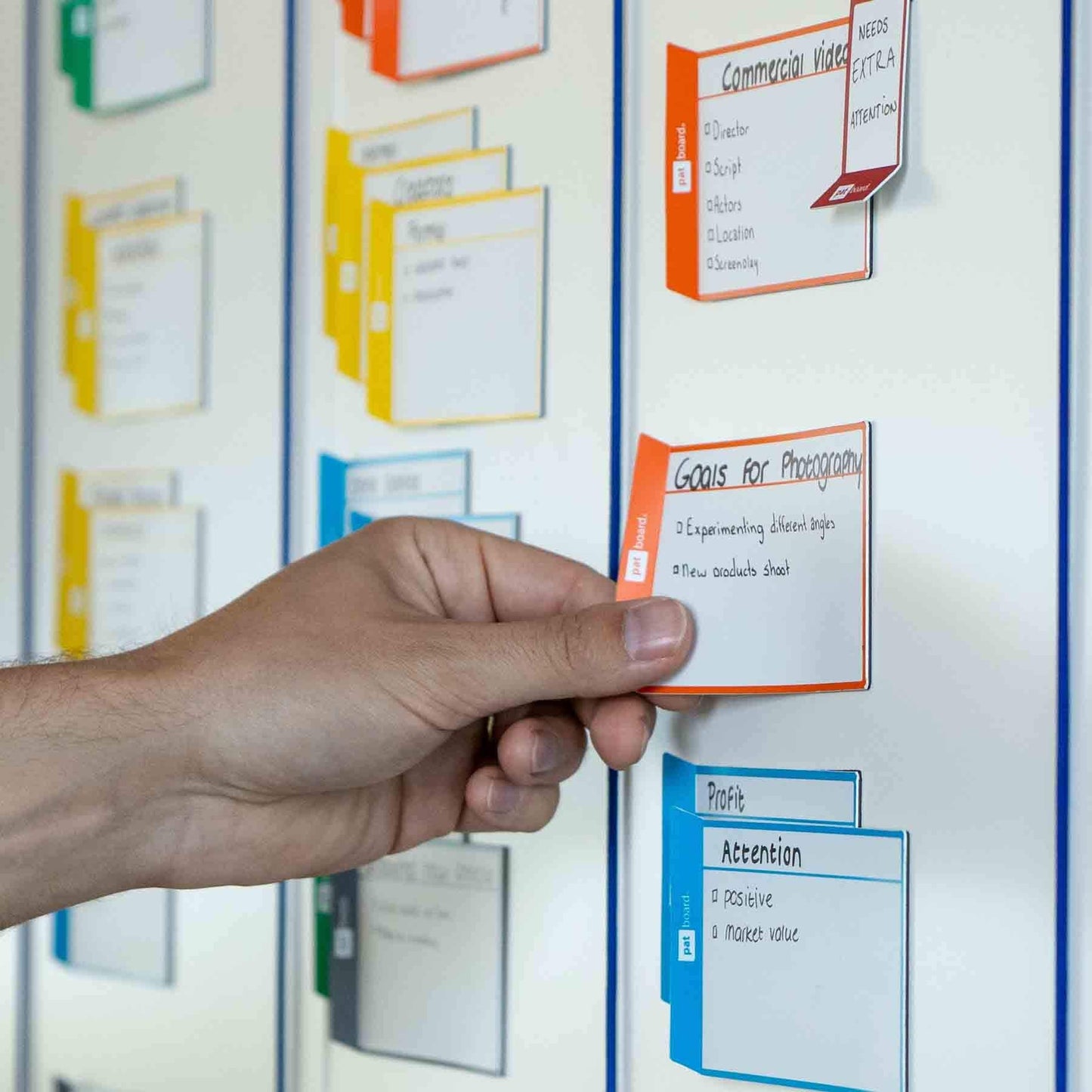 PATboard Scrum Board and Kanban Board - Basic Toolset Magnetic – Agile Magnetic Cards and Kanban & Scrum Tools – Reusable Magnets Scrum Board kit - for Office whiteboards and Metal Surfaces
