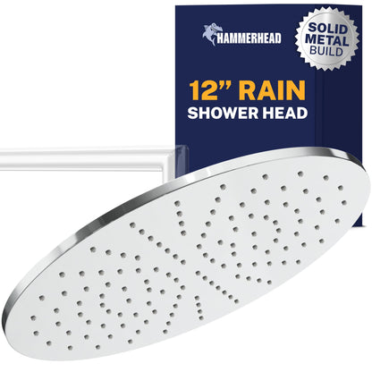 HammerHead Showers® Solid Metal 12 Inch Rainfall Shower Head, Large Rain Shower Head, 2.5 GPM High Flow Shower Head Optimized for Pressure, Wall-Mounted or Ceiling Rain Shower Head, Chrome