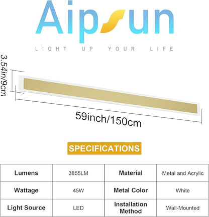 Aipsun Porch Wall Lights 59inch Long Strip Modern Outdoor Wall Light Fixture, Gold Wall Mount Lighting Sconce Exterior Lights Wall Sconce 3000K for House Living Room Corridor(1 Pack)
