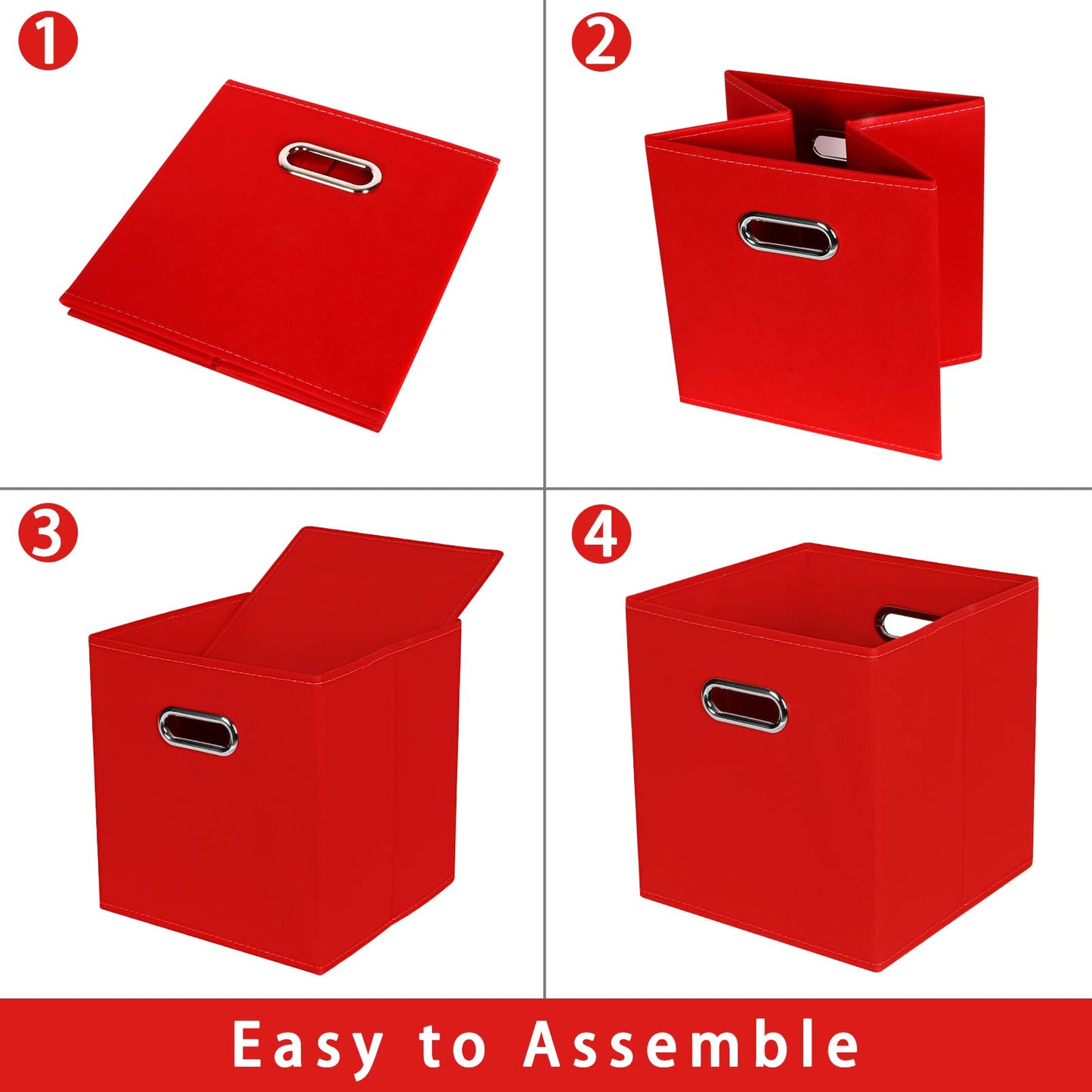 Yunkeeper Fabric storage bins Cubes, Fabric Cube Organizer with Handle, Foldable Cube Bins for Cloth or Accessary Storage, 11x11x11, Set of 3, (Red)