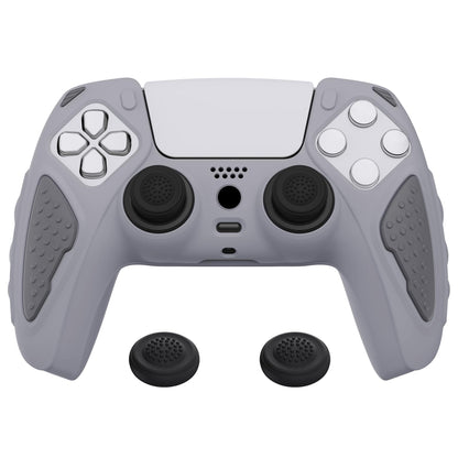 PlayVital Knight Edition Metallic Gray & Dark Gray Two Tone Anti-Slip Silicone Cover Skin for ps5 Controller, Soft Rubber Case for ps5 Wireless Controller with Thumb Grip Caps