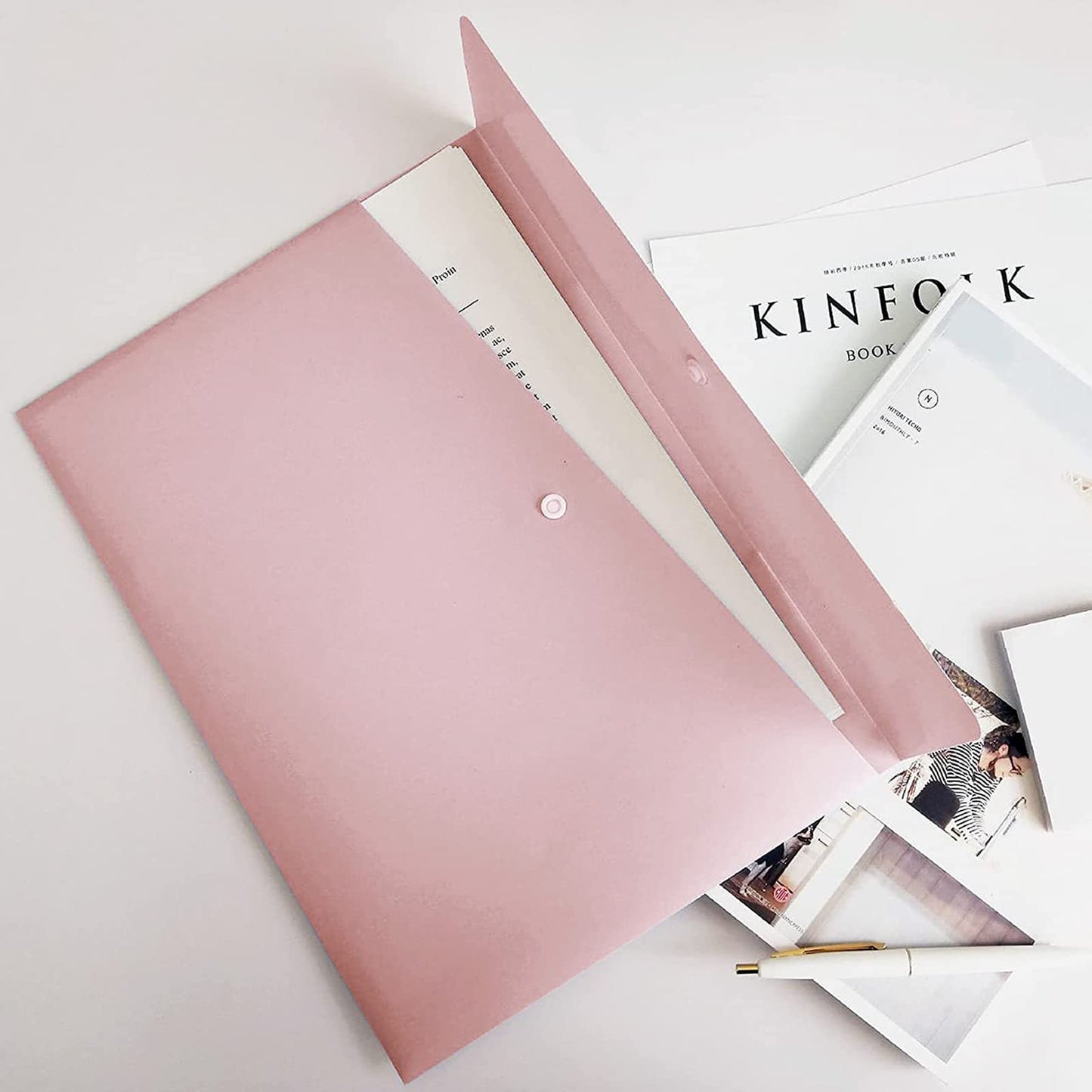 VANRA Poly File Folders Letter Size File Jackets Organizer Plastic Envelope A4 Flat Document Holder with Snap Button Closure (Pastel Pink, Pack of 5)
