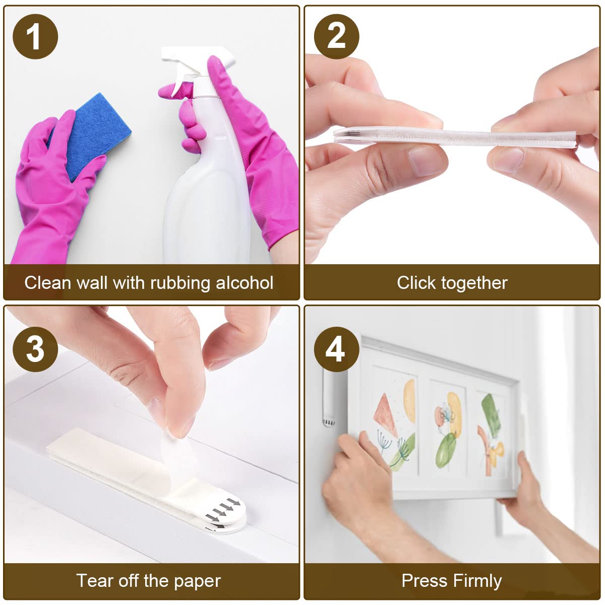 Picture Hanging Strips Heavy Duty Combination,32-Pairs(64 Strips) Adhesive Hook and Loop Mounting Tapes Damage Free No Nails Picture Hangers for Frame Hanging Poster Strips Christmas Decorations