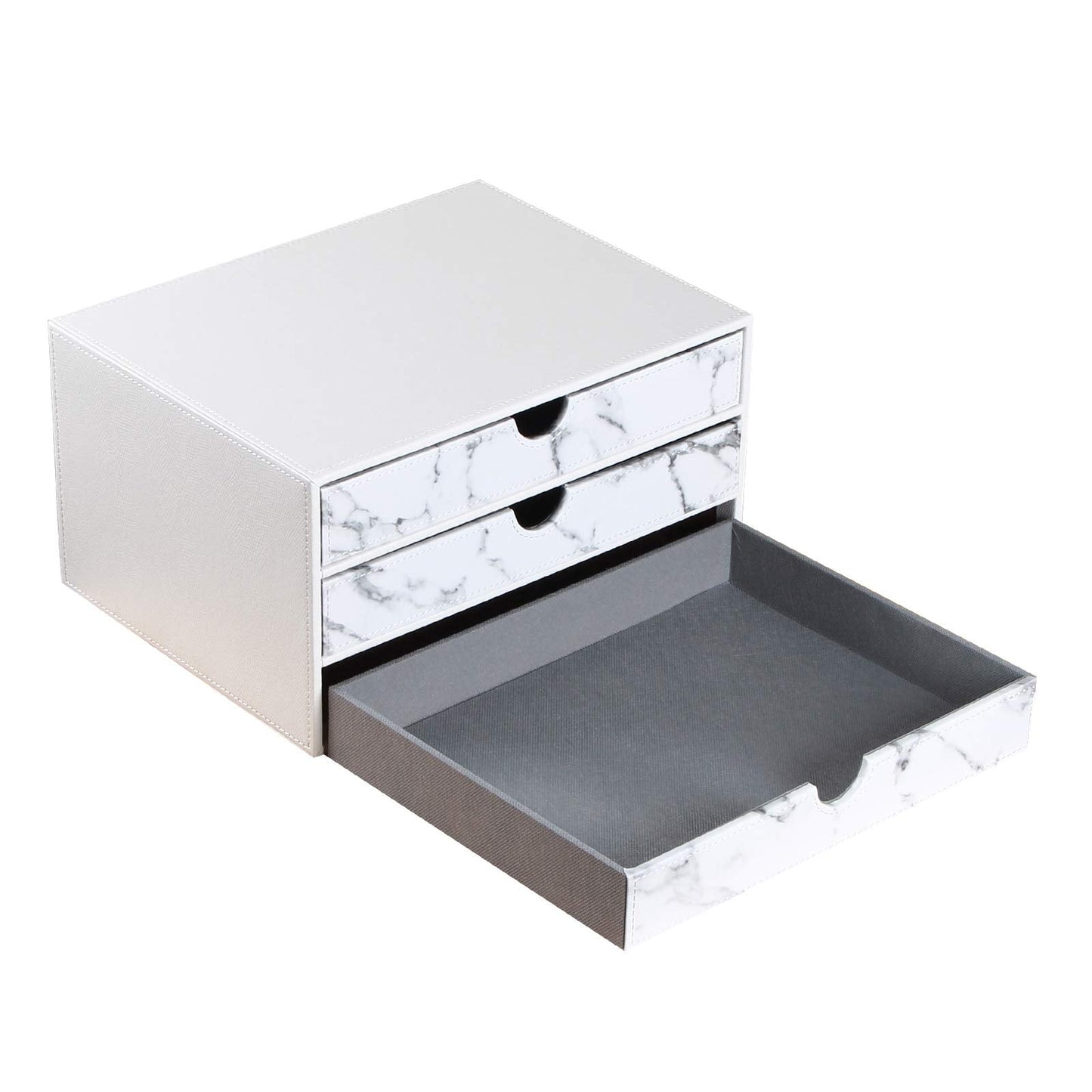 Arniche 3-Drawer Leather Desk Organizer with A4 File Holder-Stackable Modular Storage Box for Office Supplies,Files,Bills & Jewelry-Space-Saving Design for Home Office,Desk & Workspace(White)