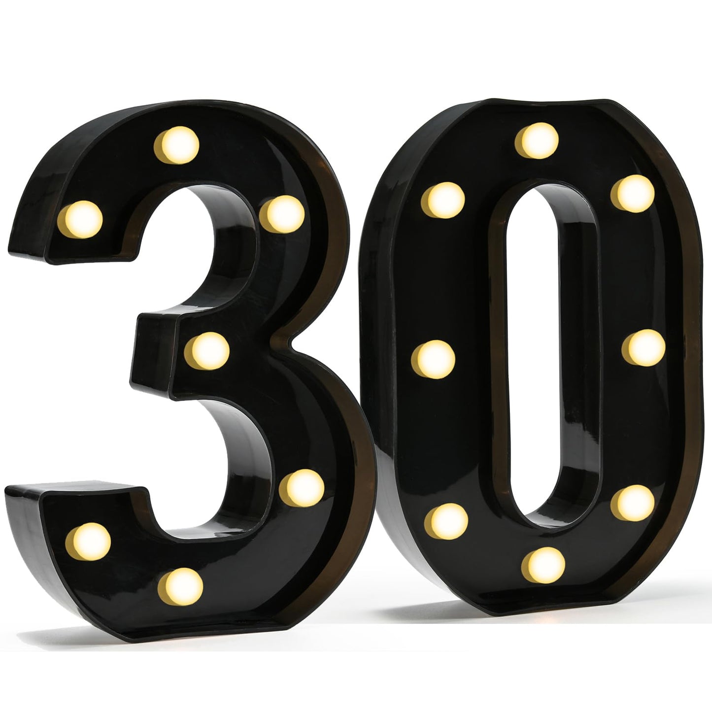 Pooqla Decorative Led Light Up Number Letters, Black Plastic Marquee Number Lights Sign for 30th Birthday Party Wedding Decor Battery Operated Black Decoration 30