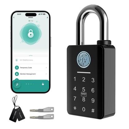 Heavy Duty Smart Fingerprint Padlock with Key, Bluetooth Outdoor Gate Lock IP66 Waterproof, 5 Ways Unlock Smart Gate Lock for Fence Gate Pool Shed Gym Lock Storage, Locker, Tuya App (Gray)