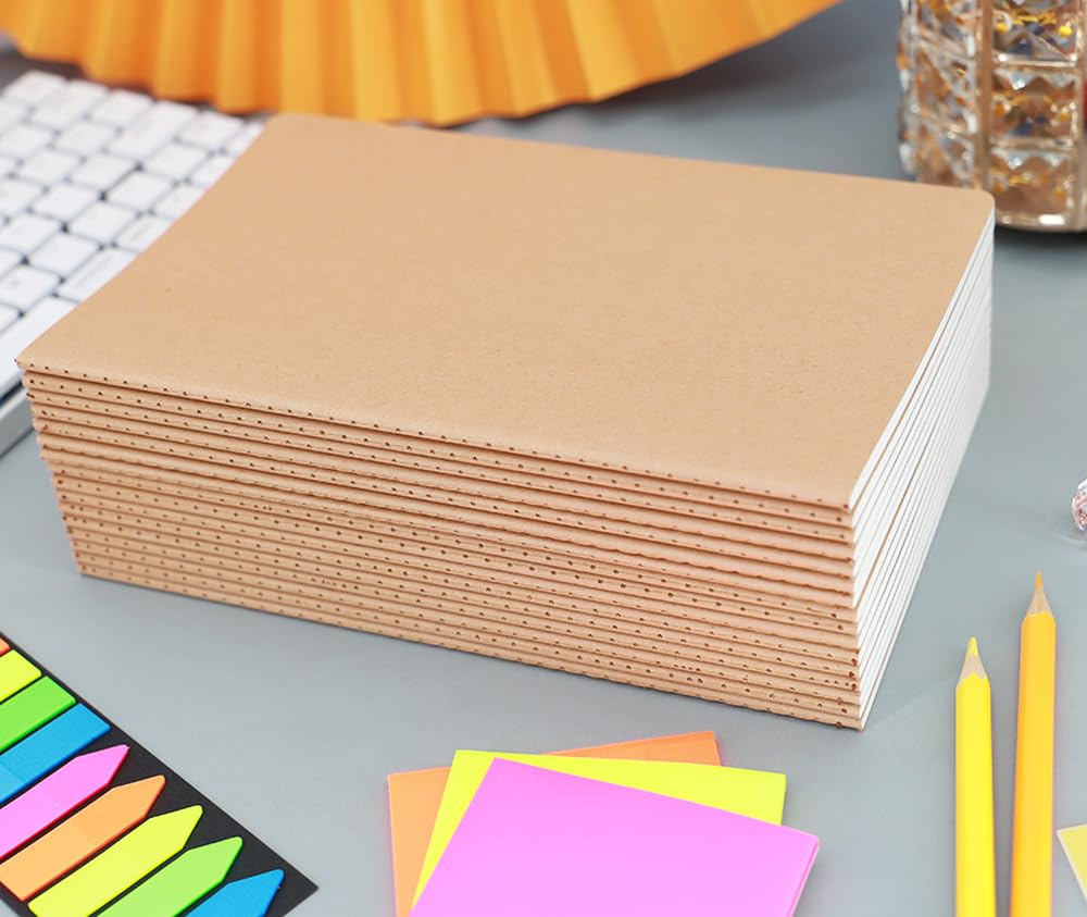 Zegrox 16 Pack Kraft Blank Notebooks for Writing, A5 Size 8.3 x 5.5in, 60 Pages Each, Bulk Sketchbook Journals Set for Travel Journal, Student, Kids, Writing