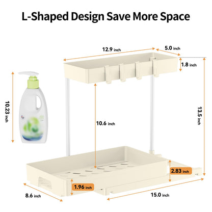 Delamu 2 Pack Under Sink Organizers and Storage, 2 Tier Pull Out Bathroom Cabinet Organizer, L-Shape Black Under Bathroom Kitchen Sink Organizer with Drawer for Under Sink Storage Organizer