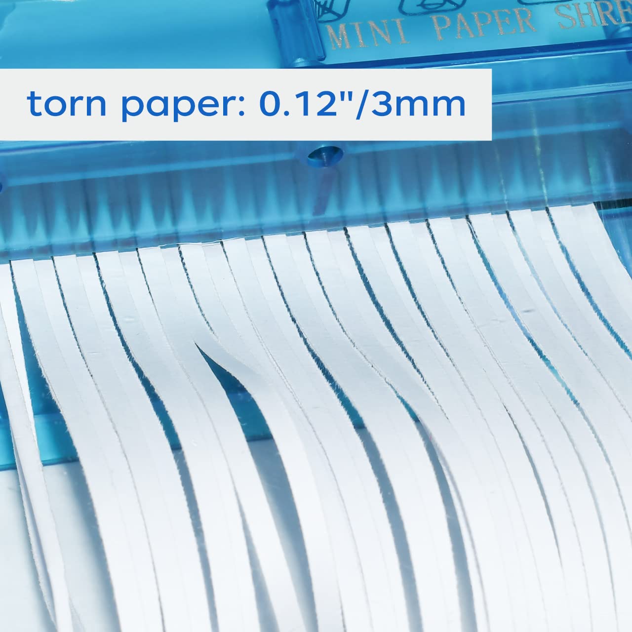 JIKIOU Mini Hand Shredder Portable Paper Shredder Manual Shredder Documents Paper Cutting Tool Home Office Desktop Stationery Christmas Birthday Gift Blue