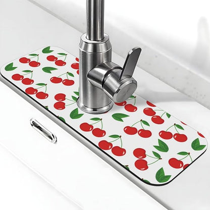 Fruit Cherry Red Cherries Leaves Leaf White Kitchen Sink Splash Guard Faucet