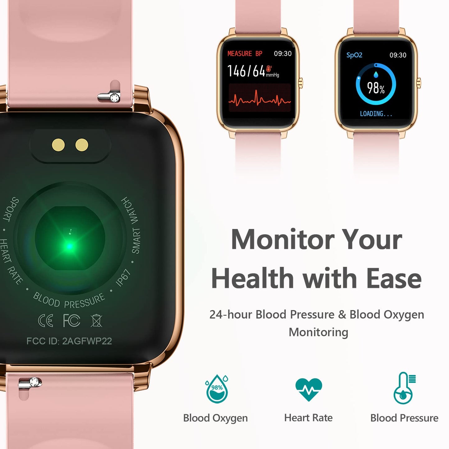 KALINCO Smart Watch, Fitness Tracker with Heart Rate Monitor, Blood Pressure, Blood Oxygen Tracking, 1.4 Inch Touch Screen Smartwatch Fitness Watch for Women Men Compatible with iOS Android