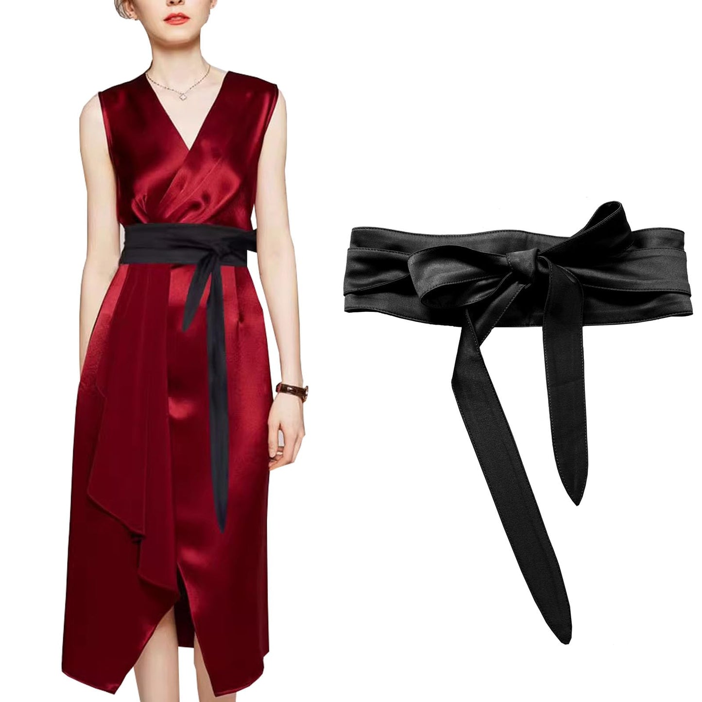 laelinggt Women's Wide Belt with Bouble loop dress Lace-up waist cover Obi Bowknot Cinch Wrap Around Wide Waistband Knotted Belt for Dress