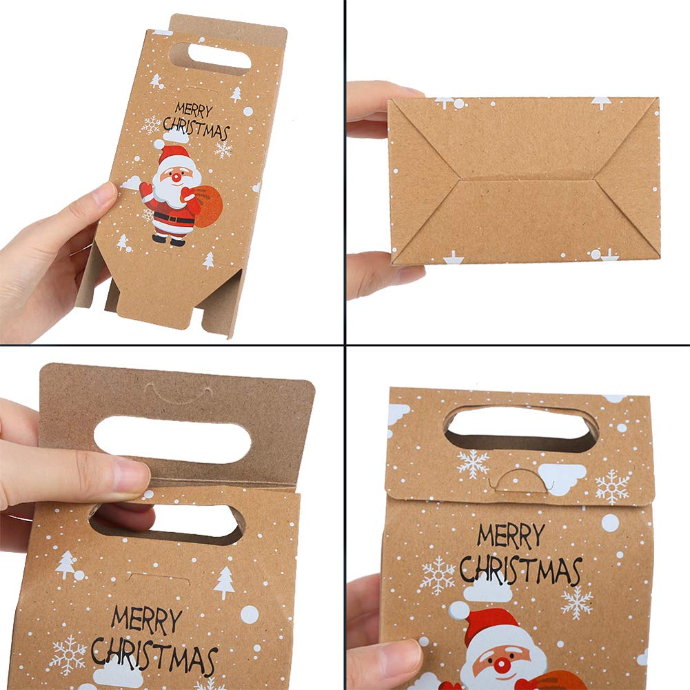 CCINEE 12 PCS Christmas Kraft Paper Bags, Santa Claus & Reindeer Xmas Gift Bags, 6.1in L x 3.9in W x 2.4in H, Perfect for Christmas, New Year, Parties & Events